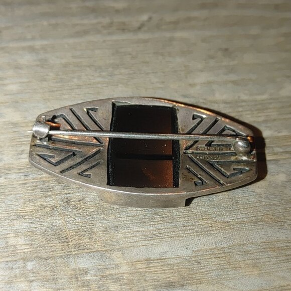 Brooch Antique Art Deco Sterling Silver Black Onyx Brooch Pin Made In Germany - Picture 13 of 15